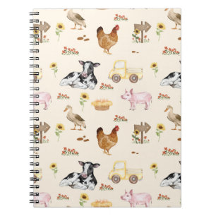 Watercolor Farm Scene Seamless Pattern Notebook