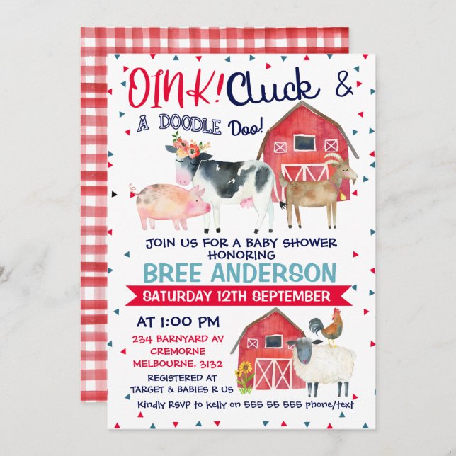 Watercolor farm themed baby shower invitation (Front/Back)