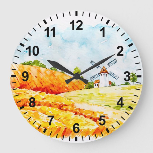 Watercolor Farm Windmill Wall Clock (Front)