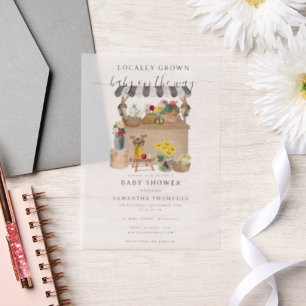 Watercolor Farmer's Flower Market Baby Shower Vellum Invitations
