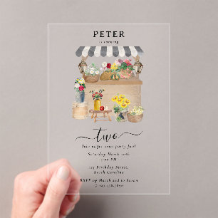Watercolor Farmer's Flower Market Birthday Party Acrylic Invitations