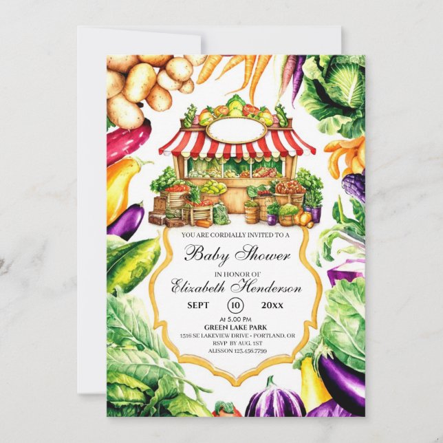 Watercolor Farmer's Market Baby Shower Invitation (Front)