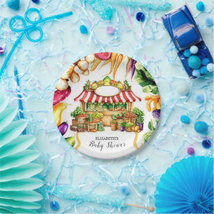 Watercolor Farmer's Market Baby Shower Paper Plate