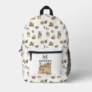 Watercolor Farmer's Market Flower Cart Kitchen Printed Backpack