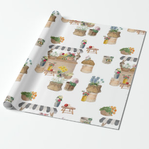Watercolor Farmer's Market Flower Cart Stand Wrapping Paper
