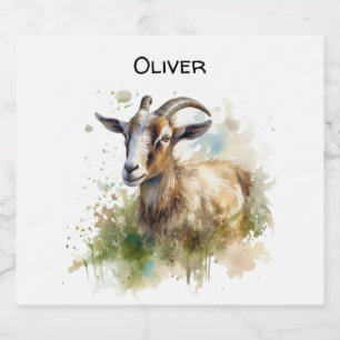Watercolor Farmhouse Goat, custom Liquor Bottle Label
