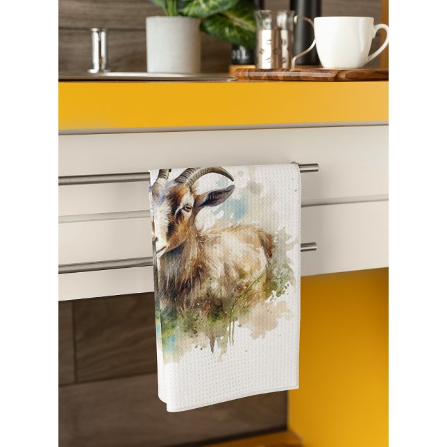 Watercolor Farmhouse Goat, custom Tea Towel (Creator Uploaded)