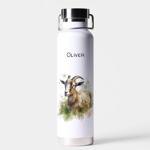 Watercolor Farmhouse Goat, custom Water Bottle