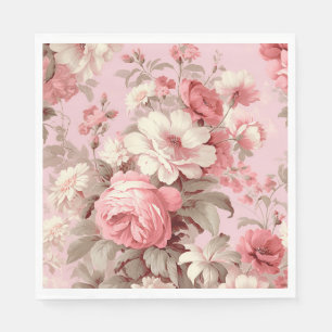 Watercolor Farmhouse Pink Roses & White Cosmos Napkin