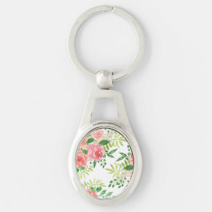 watercolor farmhouse rose garden key ring