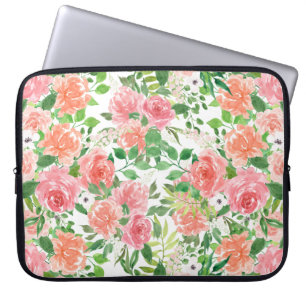 watercolor farmhouse rose garden laptop sleeve