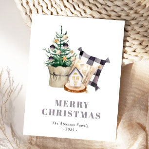 Watercolor Farmhouse Rustic Christmas Holiday Postcard