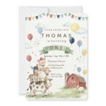 Watercolor Farmyard Friends Birthday Invitation