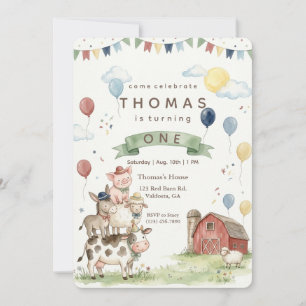 Watercolor Farmyard Friends Birthday Invitation