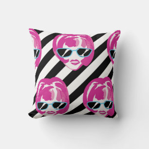 Watercolor Fashion Girls Faces Pattern Cushion