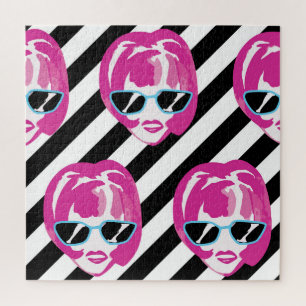 Watercolor Fashion Girls Faces Pattern Jigsaw Puzzle