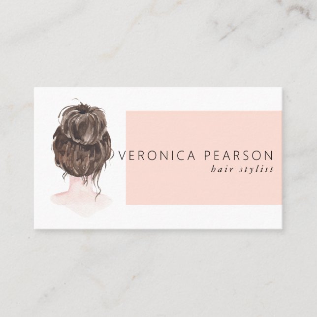 Watercolor Fashion Hair Illustration Business Card (Front)