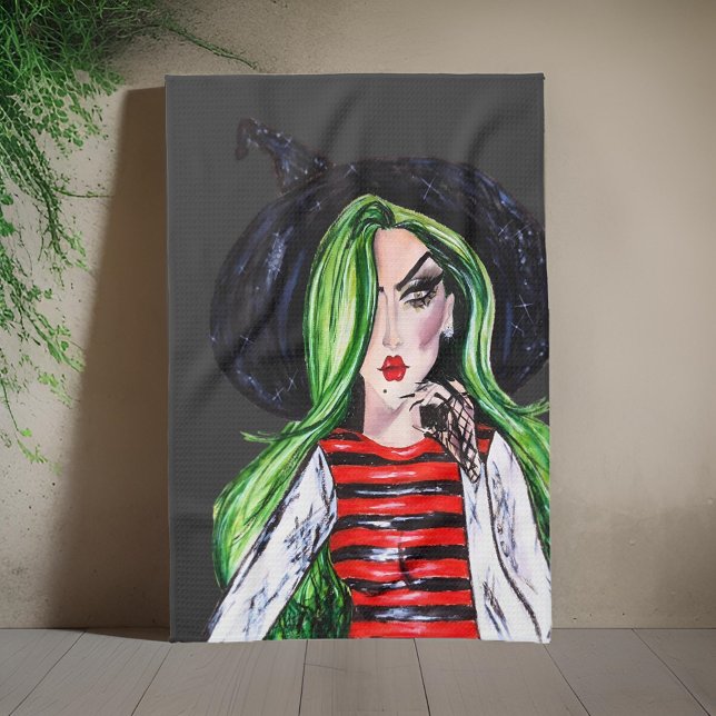 Watercolor Fashion Witch Halloween Tea Towel (Creator Uploaded)
