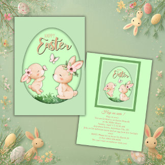 watercolor faux cutout bunny easter brunch invitation