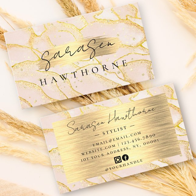 Watercolor Faux Gold Foil Brushed Metal Glitter Business Card (Creator Uploaded)