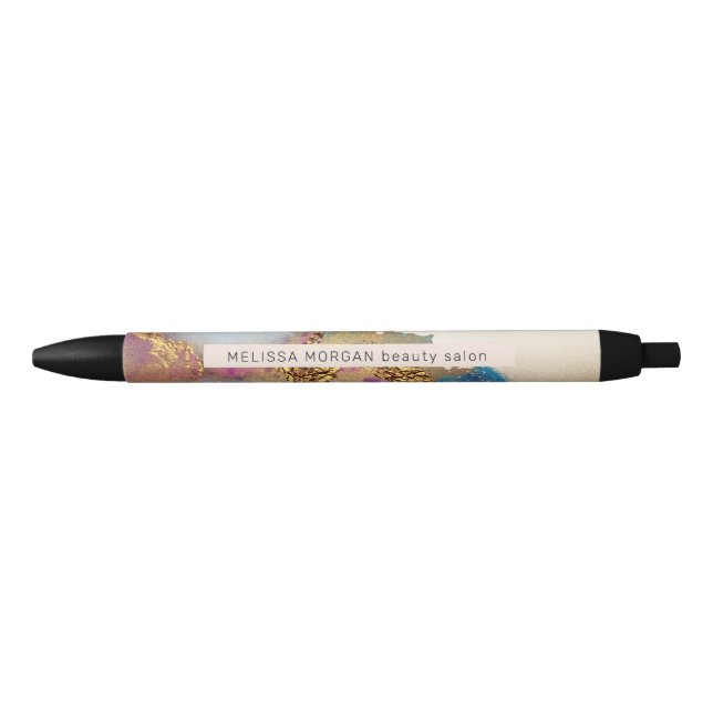watercolor faux gold foil monogram black ink pen (Front)