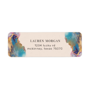 watercolor faux gold foil Return Address Label