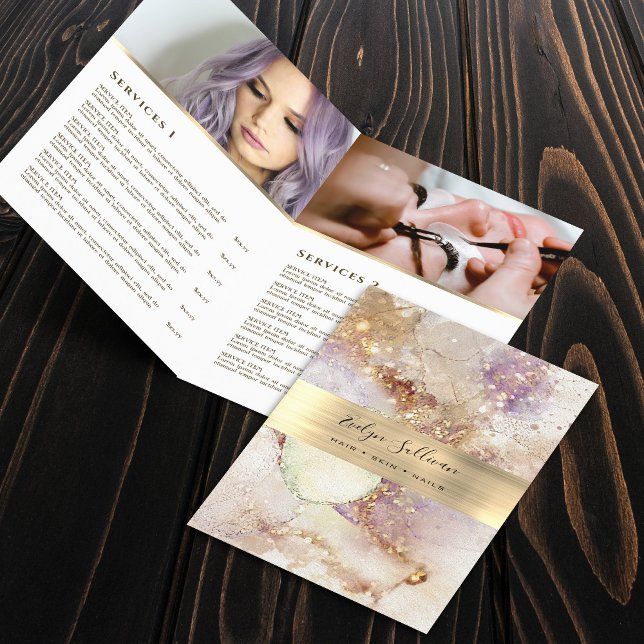 Watercolor faux gold foil service menu brochure (Creator Uploaded)
