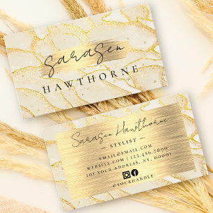 Watercolor Faux Gold Foil Social Media Icons Glam Business Card