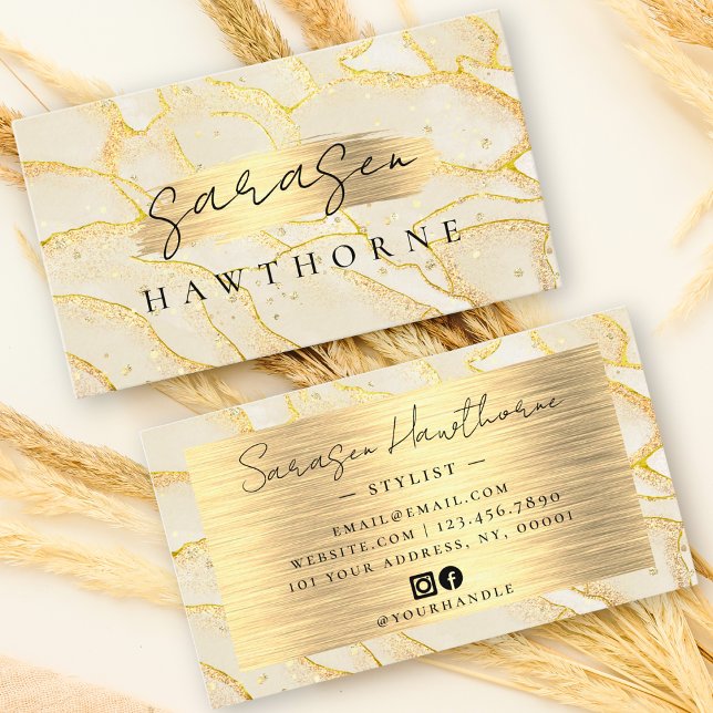 Watercolor Faux Gold Foil Social Media Icons Glam Business Card (Creator Uploaded)