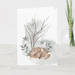 Watercolor Fawn Christmas and New Year Card