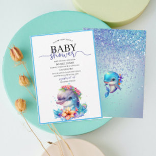 Watercolor fcute dolphin baby shower Invitation