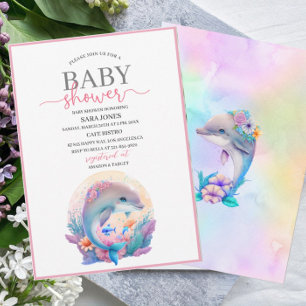 Watercolor fcute dolphin baby shower Invitation