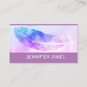 watercolor feather art on lavender custom business card
