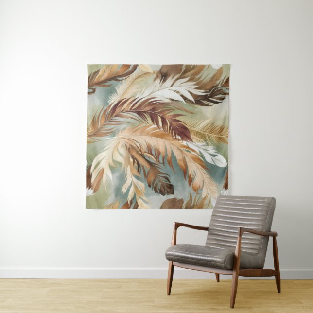 Watercolor Feather Pattern Tapestry (In Situ (Horizontal))