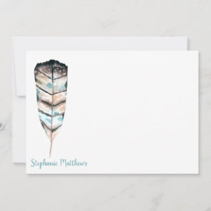 Watercolor Feather   Stationery Flat Note Card