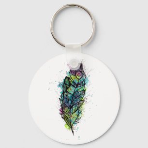Watercolor Feather Tattoo Key Ring