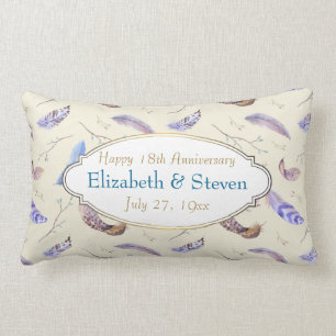 Watercolor Feathers 18th Anniversary Lumbar Cushion