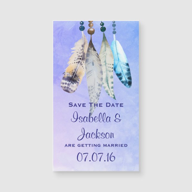 Watercolor Feathers and Beads Save The Date (Front)