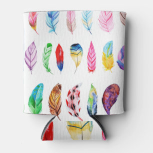 Watercolor Feathers: Beautiful Collection Vintage. Can Cooler