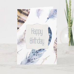 Watercolor Feathers Birthday Card