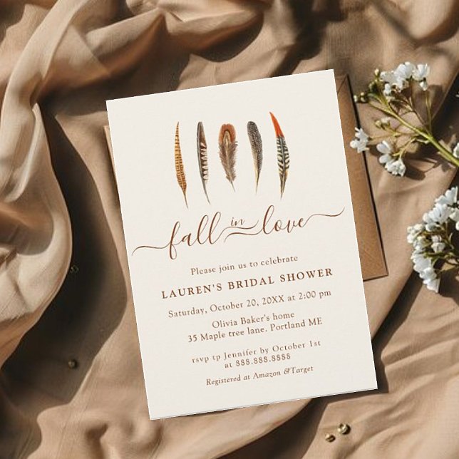 Watercolor feathers Boho Fall Bridal Shower Invitation (Creator Uploaded)