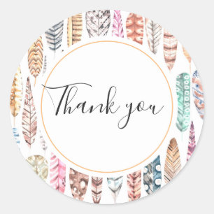 Watercolor feathers boho pattern. Thank you Classic Round Sticker