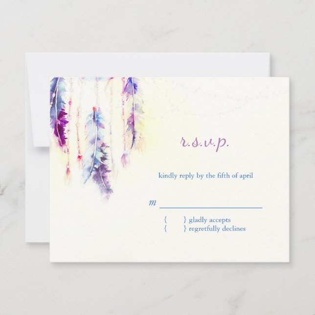 Watercolor Feathers Boho Wedding RSVP (Front)
