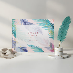 Watercolor Feathers Chic Bohemian Girl Baby Shower Guest Book