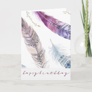 Watercolor Feathers Happy Birthday Card