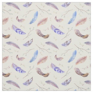Watercolor Feathers Leaves and Branches Pattern Fabric