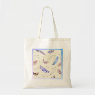 Watercolor Feathers Leaves and Branches Pattern Tote Bag