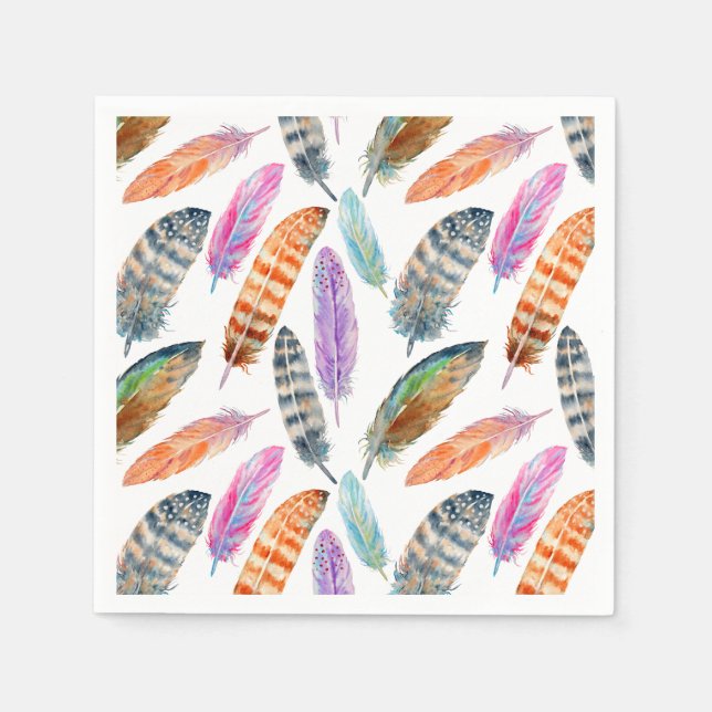 Watercolor Feathers Napkin (Front)