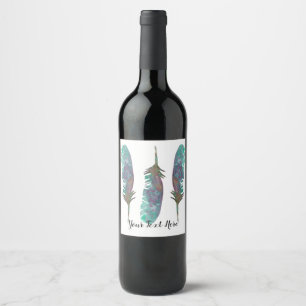 Watercolor Feathers Personalised Wine Bottle Label