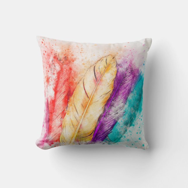 WATERCOLOR FEATHERS PILLOW (Front)